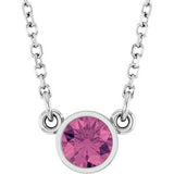 Rhodium-Plated Sterling Silver Imitation Pink Tourmaline Solitaire 16" Necklace