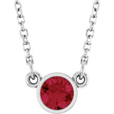 Rhodium-Plated Sterling Silver Imitation Ruby Solitaire 16" Necklace
