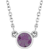 Rhodium-Plated Sterling Silver Imitation Alexandrite Solitaire 16" Necklace