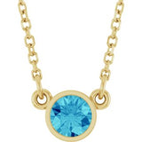 14K Yellow Natural Blue Zircon Solitaire 16" Necklace