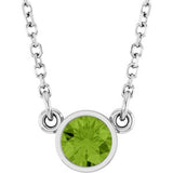 Rhodium-Plated Sterling Silver Imitation Peridot Solitaire 16" Necklace