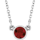 Rhodium-Plated Sterling Silver Imitation Mozambique Garnet Solitaire 16" Necklace