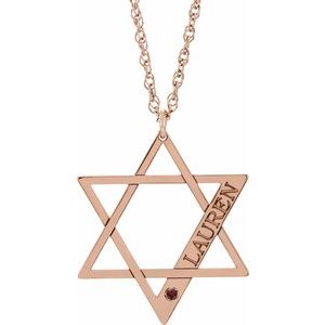 14K Rose Gold-Plated Sterling Silver Personalized Imitation Mozambique Garnet Star of David 18" Necklace