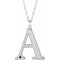 14K White Engravable Imitation Mozambique Garnet Initial A 18