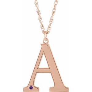 14K Rose Engravable Imitation Amethyst Initial A 18" Necklace