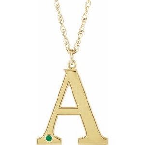 10K Yellow Engravable Imitation Emerald Initial A 18" Necklace