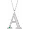 Rhodium-Plated Sterling Silver Engravable Imitation Emerald Initial A 18