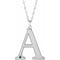 Rhodium-Plated Sterling Silver Engravable Imitation Alexandrite Initial A 18
