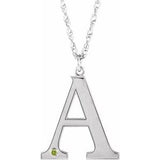 10K White Engravable Imitation Peridot Initial A 18" Necklace