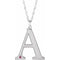 14K White Engravable Imitation Pink Tourmaline Initial A 18