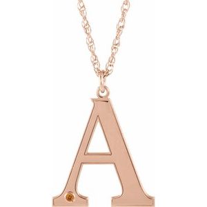 14K Rose Engravable Imitation Citrine Initial A 18" Necklace