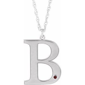 10K White Engravable Imitation Mozambique Garnet Initial B 18" Necklace