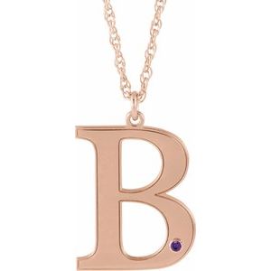 14K Rose Gold-Plated Sterling Silver Engravable Imitation Amethyst Initial B 18" Necklace