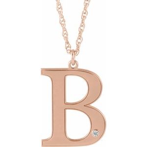 14K Rose Engravable Imitation Diamond Initial B 18" Necklace