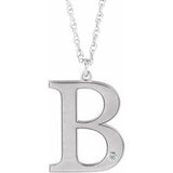 14K White Engravable Imitation Diamond Initial B 18" Necklace