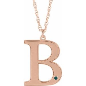 14K Rose Engravable Imitation Alexandrite Initial B 18" Necklace