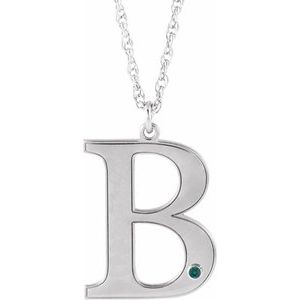 14K White Engravable Imitation Alexandrite Initial B 18" Necklace