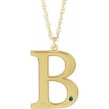 10K Yellow Engravable Imitation Alexandrite Initial B 18" Necklace