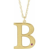 10K Yellow Engravable Imitation Pink Tourmaline Initial B 18" Necklace