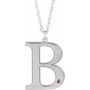 10K White Engravable Imitation Pink Tourmaline Initial B 18" Necklace