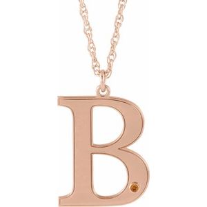 14K Rose Engravable Imitation Citrine Initial B 18" Necklace