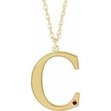10K Yellow Engravable Imitation Mozambique Garnet Initial C 18" Necklace