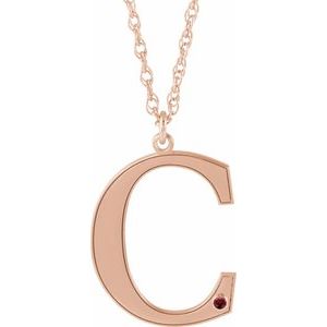 14K Rose Engravable Imitation Mozambique Garnet Initial C 18" Necklace