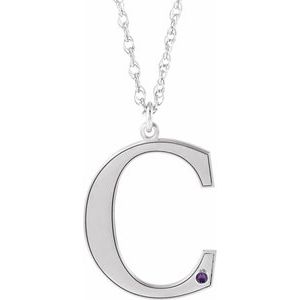 14K White Engravable Imitation Amethyst Initial C 18" Necklace
