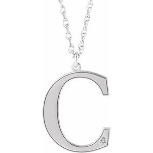 14K White Engravable Imitation Diamond Initial C 18" Necklace