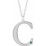 10K White Engravable Imitation Emerald Initial C 18" Necklace