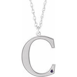 Rhodium-Plated Sterling Silver Engravable Imitation Alexandrite Initial C 18" Necklace