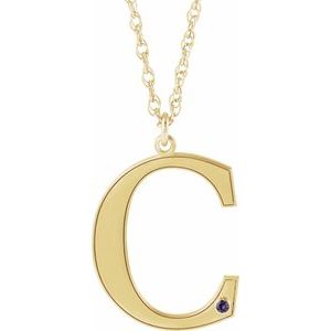 10K Yellow Engravable Imitation Alexandrite Initial C 18" Necklace
