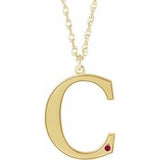 10K Yellow Engravable Imitation Ruby Initial C 18" Necklace