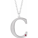 14K White Engravable Imitation Ruby Initial C 18" Necklace