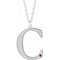 Rhodium-Plated Sterling Silver Engravable Imitation Ruby Initial C 18