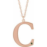 14K Rose Gold-Plated Sterling Silver Engravable Imitation Peridot Initial C 18" Necklace