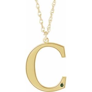 10K Yellow Engravable Imitation Peridot Initial C 18" Necklace