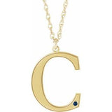 14K Yellow Engravable Imitation Blue Sapphire Initial C 18" Necklace