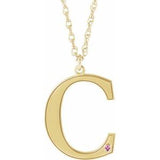 10K Yellow Engravable Imitation Pink Tourmaline Initial C 18" Necklace