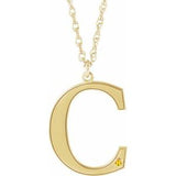 14K Yellow Engravable Imitation Citrine Initial C 18" Necklace