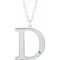 14K White Engravable Imitation Aquamarine Initial D 18