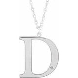 Rhodium-Plated Sterling Silver Engravable Imitation Diamond Initial D 18" Necklace