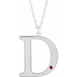 10K White Engravable Imitation Ruby Initial D 18" Necklace