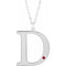 14K White Engravable Imitation Ruby Initial D 18