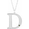 Rhodium-Plated Sterling Silver Engravable Imitation Peridot Initial D 18