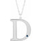 14K White Engravable Imitation Blue Sapphire Initial D 18