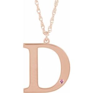 14K Rose Engravable Imitation Pink Tourmaline Initial D 18" Necklace