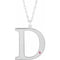 Rhodium-Plated Sterling Silver Engravable Imitation Pink Tourmaline Initial D 18