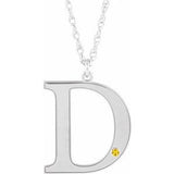 Rhodium-Plated Sterling Silver Engravable Imitation Citrine Initial D 18" Necklace