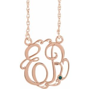 14K Rose 20 mm 2-Initials Imitation Alexandrite Script Monogram 18" Necklace